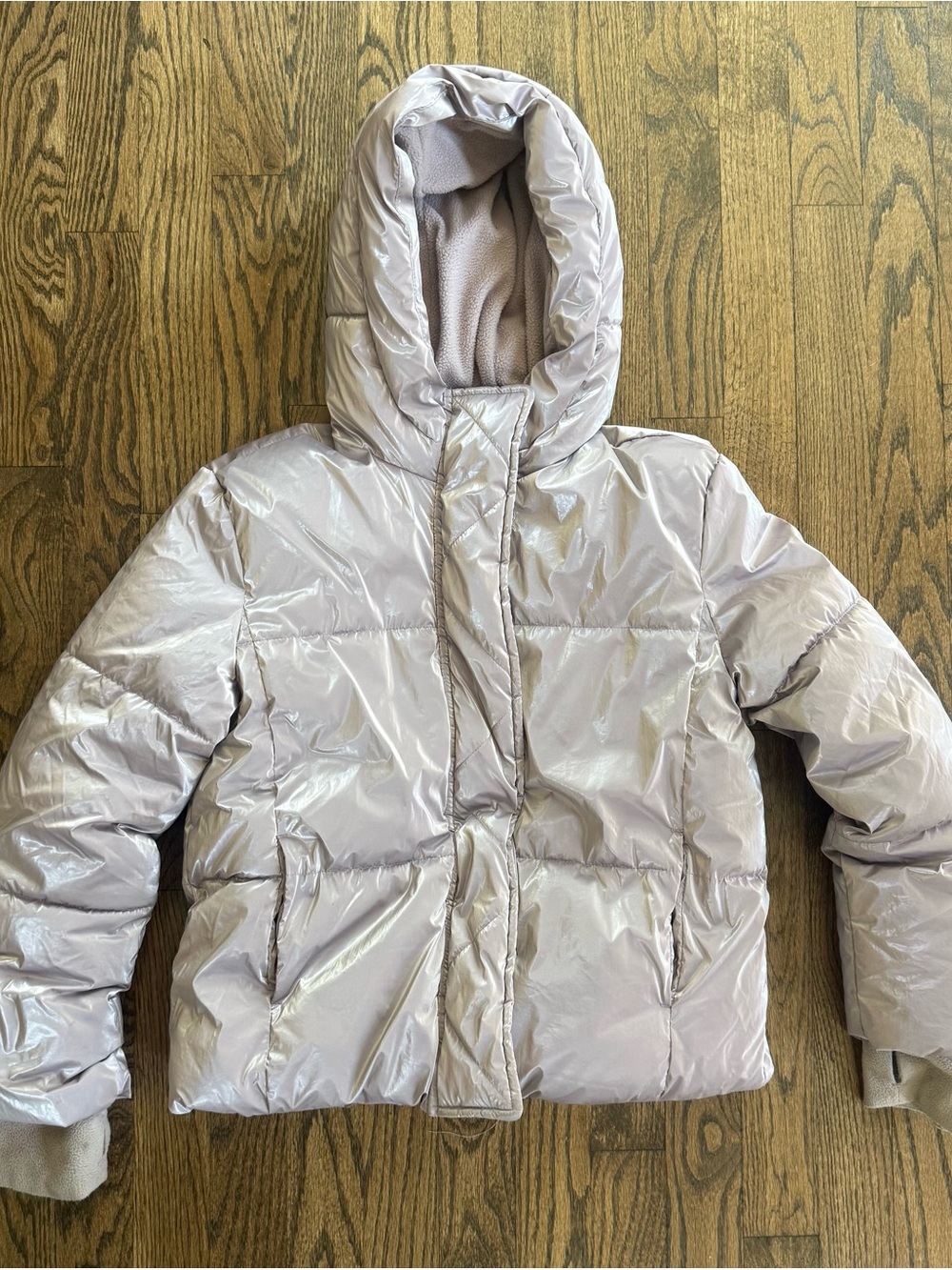 GAP Girls' Shiny Puffer Jacket with Hood - Lilac
